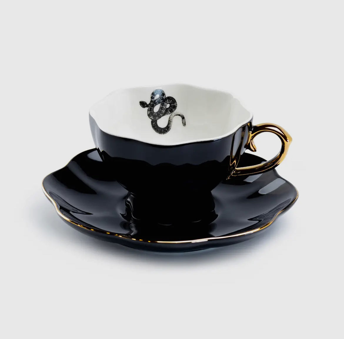 Snake Black Gold Teacup and Saucer